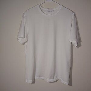 ZARA Crew Neck Short Sleeves Tee Shirt Size L White